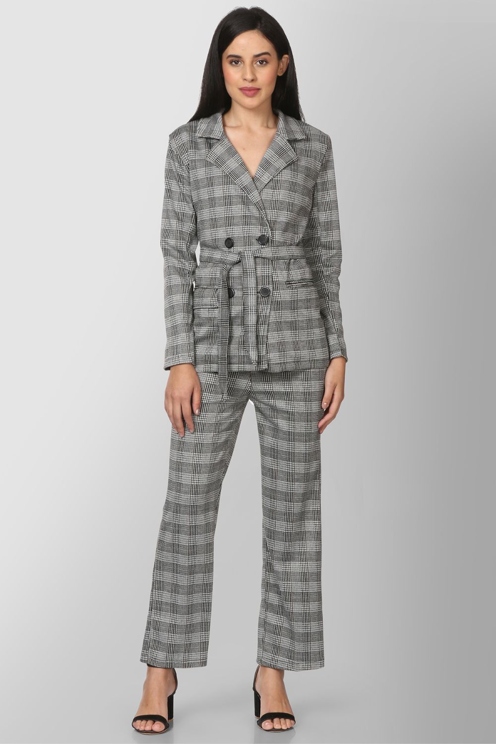 Ladies grey check online blazer