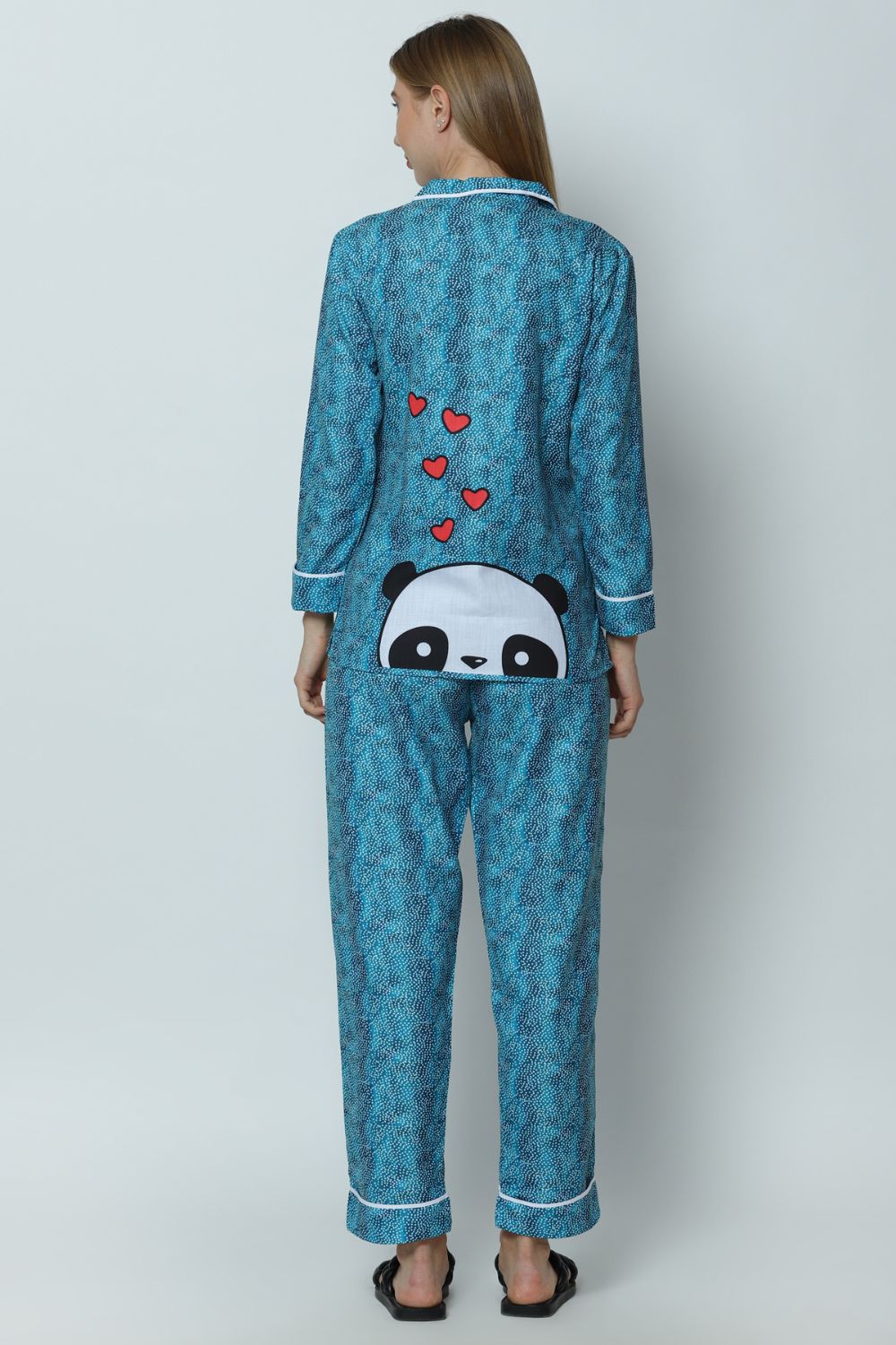 Cozy and Charming Nightsuit Set with Blue Abstract Dots and Panda