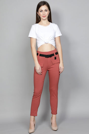 Straight Fit Trousers with Funky Belt and Pockets