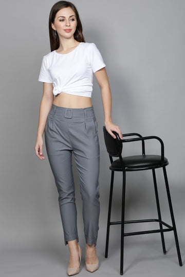 Straight Fit Trousers with Belt Detailing