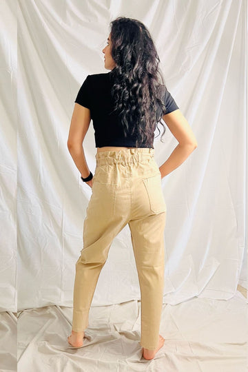 Paperbag Waist Coloured Denim- Beige