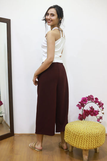 Crinkled Belt with Wide Leg Culotte