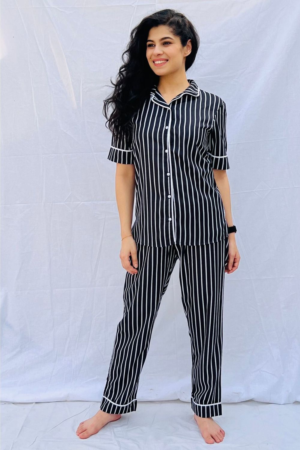 Striped night suit for ladies sale