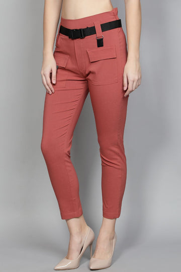 Straight Fit Trousers with Funky Belt and Pockets