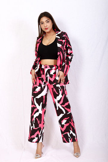 Neon Pink Abstract Blazer and Pant Set