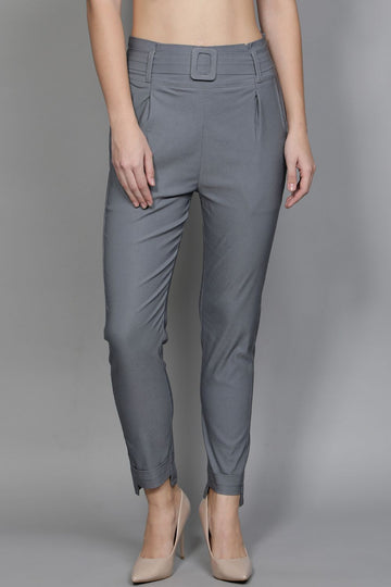 Straight Fit Trousers with Belt Detailing